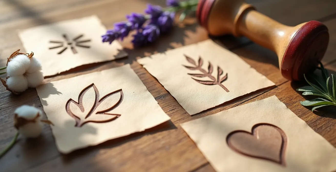 Conjunto de sellos de certificación vegana y cruelty-free sobre superficie de madera natural