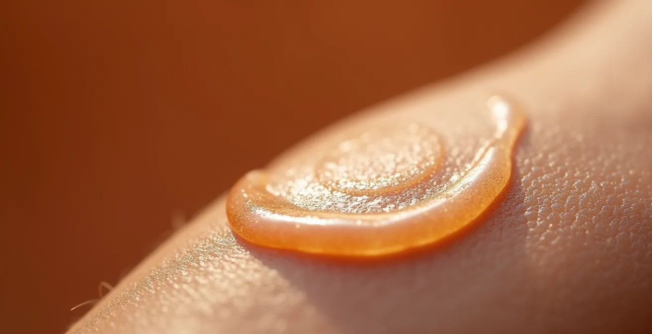 Textura de bálsamo con cobre y zinc aplicado sobre piel en proceso de curación