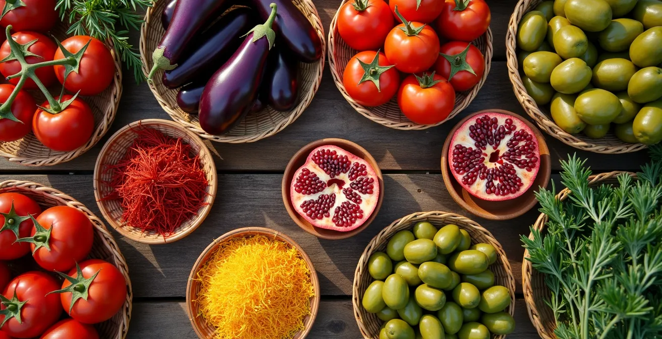 Vista aérea de un mercado español tradicional con productos frescos coloridos