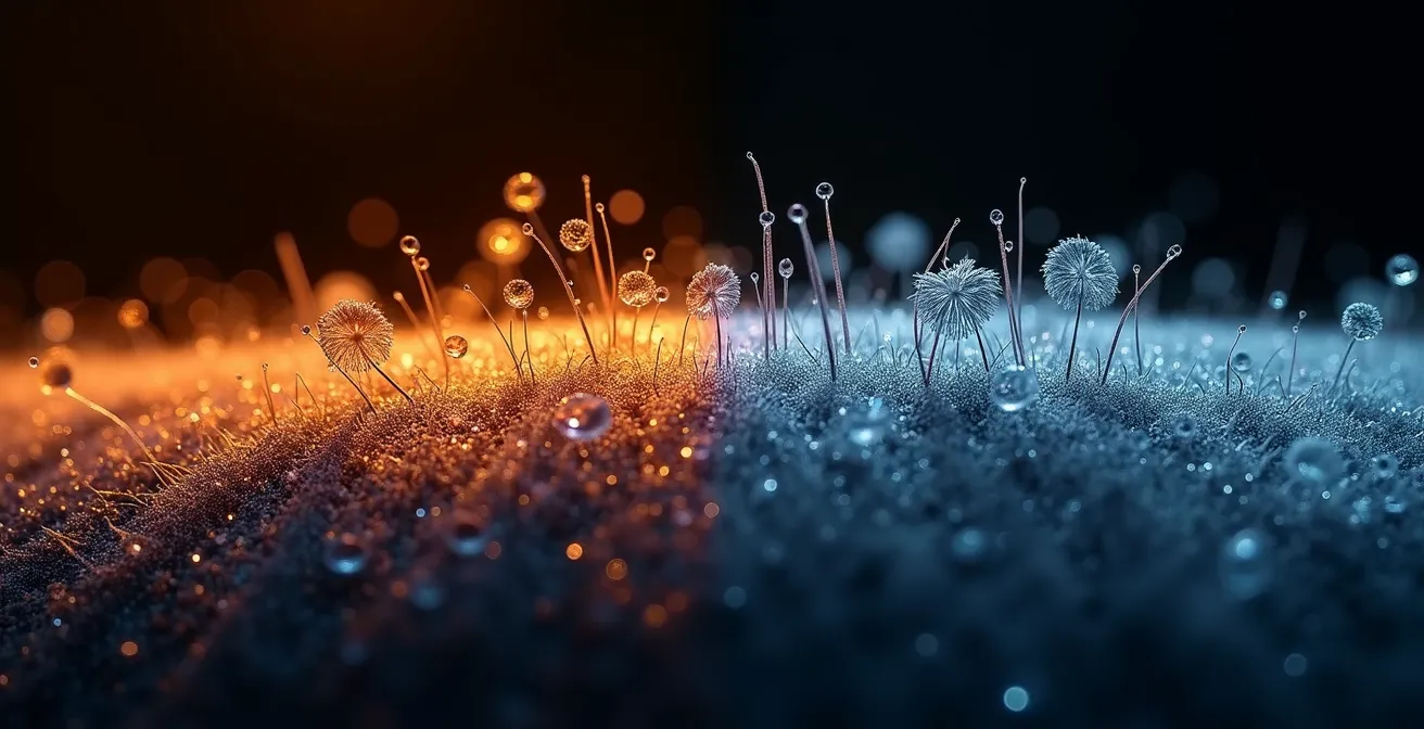 Vista microscópica de cutícula capilar dañada por calor excesivo