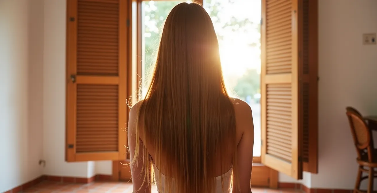 Cabello largo y liso con un brillo espejo espectacular tras un tratamiento de laminado