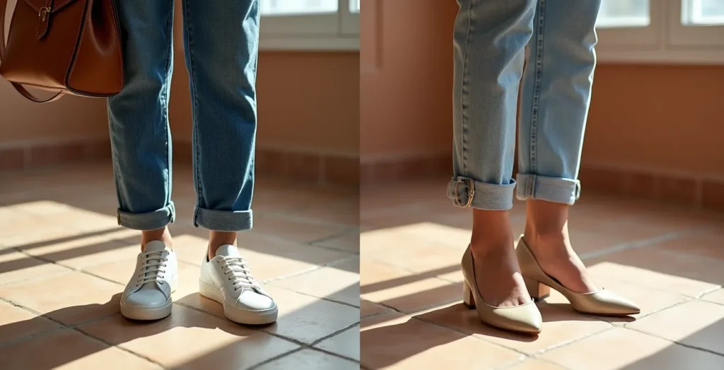Conjunto de vaqueros con diferentes zapatos y accesorios españoles Conjunto de vaqueros con diferentes zapatos y accesorios españoles